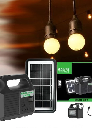 Фонарь прожектор gdlite gd-8017 smart с 3 лампами и солнечной панелью