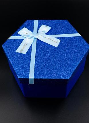 Коробка подарункова шестикутник. 3 шт./комплект. колір синій глітер. 19х10см.2 фото