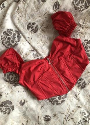 Топ топик корсет красный на замку змейке червоний блуза блузка сорочка рубашка топік кофта майка6 фото