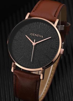 Жіночий годинник geneva classic steel watch чорний із коричневим ремінцем