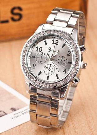 Женские часы geneva kors style silver под серебро со стразами, жіночий наручний годинник