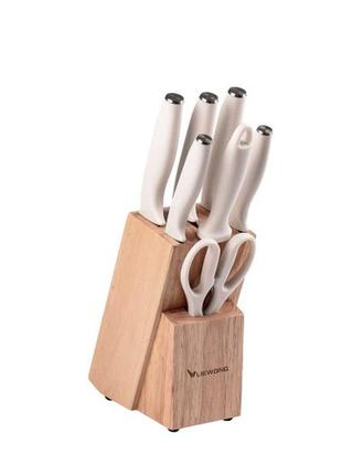 Набір ножів кухонних із неіржавкої сталі, на підставці 7 предметів. ергономічні ручки