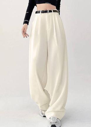 Женские классические брюки палаццо на высокой посадке, базовые, широкие брюки, костюмная ткань, свободного кроя, оверсайз2 фото