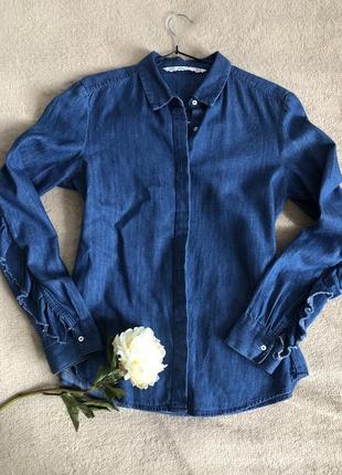 Джинсова сорочка рубашка з рюшем в ковбойському стилі