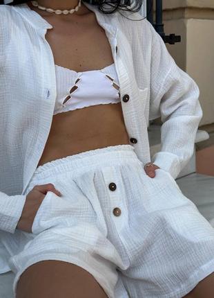 Женский костюм рубашка шорты муслин