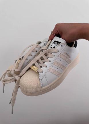 Adidas superstar white / beige logo premium3 фото