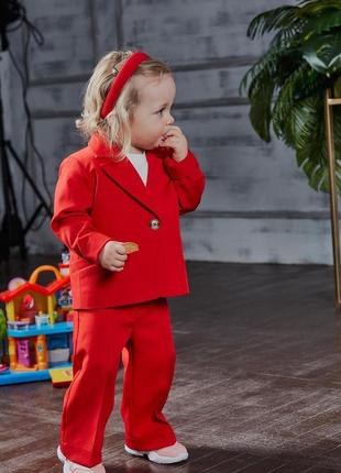 Костюм — двійка дитячий брючний для дівчинки, піджак, штани, святковий, на день народження, червоний