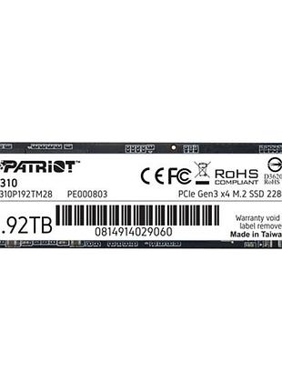 Накопичувач ssd 1.92tb patriot p310 m.2 2280 pcie nvme 3.0 x4 tlc (p310p192tm28)