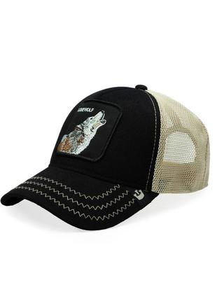 Бейсболка goorin bros черная с принтом волк