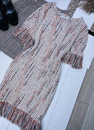 Твидовое платье zara m s платье с бахромой короткое платье прямое платье зара