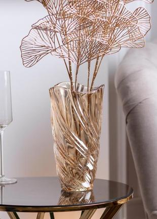 Ваза для цветов стеклянная декоративная золотая 23.5 см для роз • для орхидей • для тюльпанов • для сухоцветов4 фото