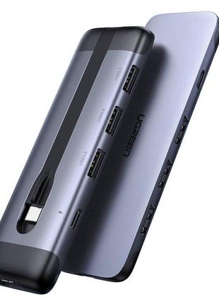 Концентратор usb type-c ugreen cm285 3xusb 3.0 + hdmi, gray (70408)