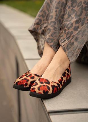 Балетки натуральна шкіра поні червоний лео