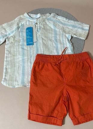 Летний комплект на мальчика 2-3-4 года 92-98-104 см шорты и льняная рубашка2 фото