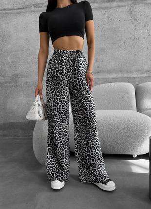 Жіночі літні легкі широкі леопардові штани брюки палаццо софт