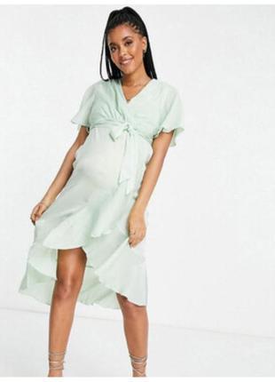 Мятное атласное платье миди с запахом спереди twisted wunder maternity 46-48 размер