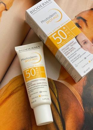 Сонцезахисний гель-крем для обличчя spf 50+ bioderma photoderm spot-age antioxidant gel creme