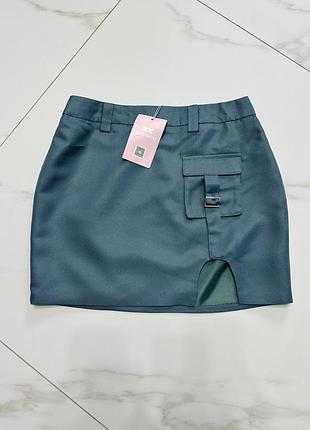 Юбка мини с вырезом missyempire темно бирюзовая размер м