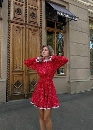 Невероятное платье с цветочным принтом рукавами фонариками приталенное на резинке короткая с воланами свободного кроя