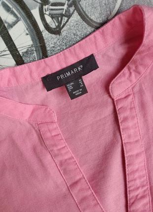 Довга рожева  сукня сорочка на гудзиках primark натуральний состав котон  льон розмір 10 м9 фото