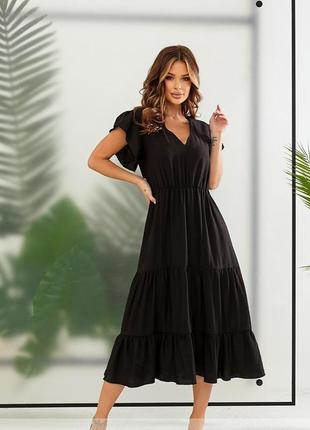 Плаття жіноче літнє, лляне, льон жатка, однотонне, чорне