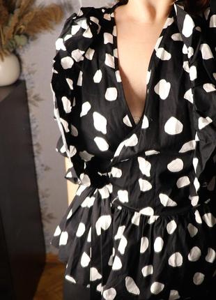 Нова чорна блуза у білий горошок, бавовна, розмір 50
