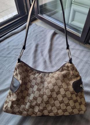 Сумка  в стилі gucci, з шкіряними ручками та вставками