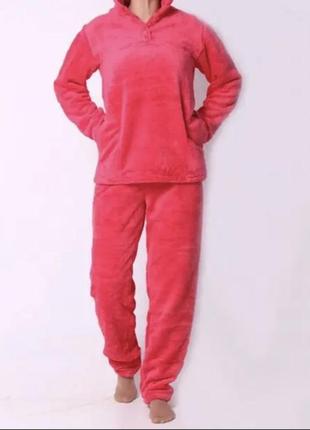 Теплая женская махровая пижама, домашний костюм, верх пуговицы, р. хл (48-50), 2хл (50-52) коралл2 фото