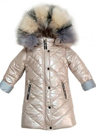 Зимняя куртка для девочек голди, термоподкладка, светоотражатели, р. 104,110,116,122,128,134,140,146 пудра4 фото