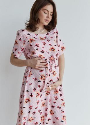 Платье для беременных, для кормящих мам летнее в цветочный принт7 фото