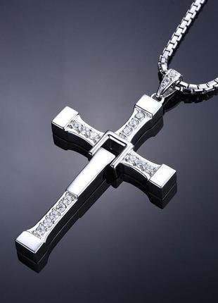 Rest нагрудний хрестик форсаж срібного кольору (30% срібла) resteq. хрестик із фільму форсаж. хрест домініка