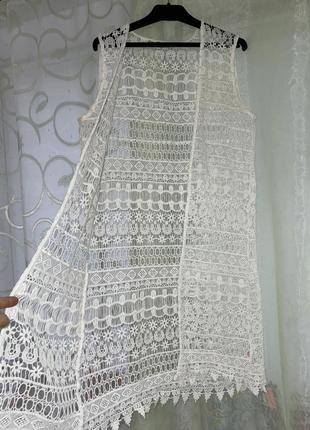 Стильная белая ажурная пляжная туника накидка парео сеточка cameo rose s-m (8-10) 44-46