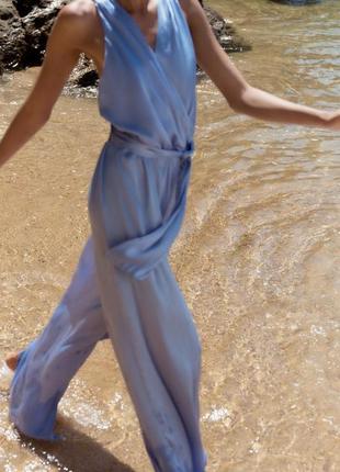 Атласний комбінезон комбез зара zara із жатим ефектом брюками брюки