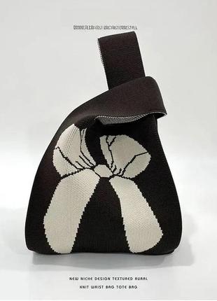 Тренд стильна чорно біла принт квітка жіноча в'язана текстильна сумка шопер