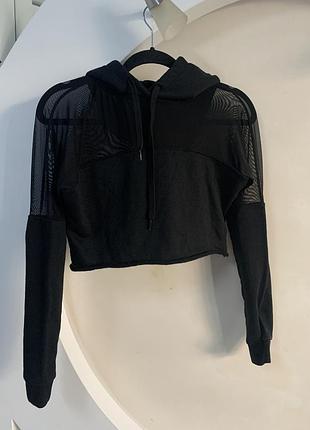 Толстовка черная с капюшоном и вставкой сетка размер с missguided