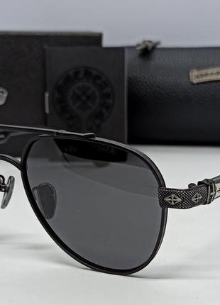 Chrome hearts очки капли мужские солнцезащитные черные в черном металле