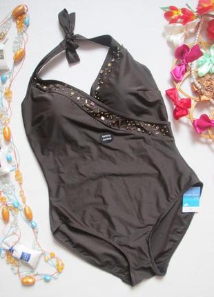 Шикарный однотонный слитный купальник батал с камушками f&f🌹🌴🌹