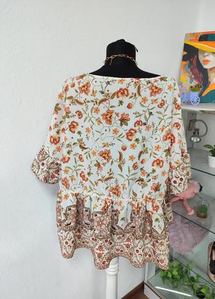 Батальная блуза трапеция,цветочный принт5 фото