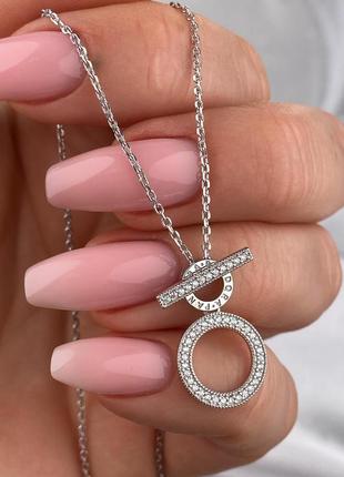 🇺🇦 колье серебро 925° покрытие родий, вставка куб.циркониии, подвеска круг, пандора, 1069.40р