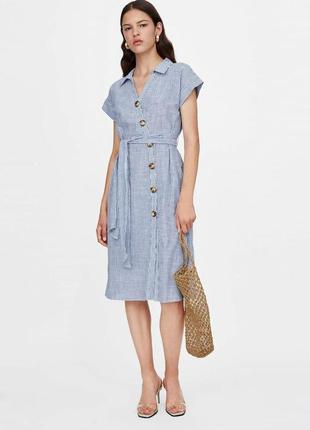 100% бавовна легка сукня сорочка міді в смужку zara довге бавовняне плаття на ґудзиках із коротким рукавом