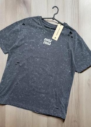 Рваная,варенная футболка miu miu турция