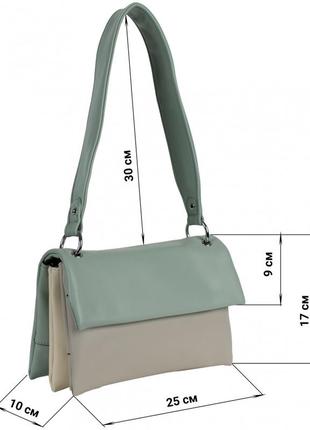 Женская,стильная сумка-клатч , материал эко-кожа, одна средние ручка, 3 отделения (m0620) мятно\серо\белая7 фото
