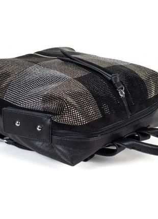 Женская,стильная сум-рюкзак,экокожа и иск.замш,одна короткая ручка,две лямки,3 отделения,стразы(2057-2) черный4 фото
