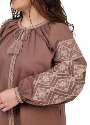 Женская нарядная блузка - вышиванка "этника", ткань лен р. s,m,l,xl,2xl,3xl мокко3 фото