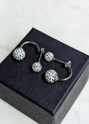 Серебряный иглы блестящий шар шамбала серьги гвоздики4 фото
