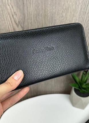 Кожаный женский кошелек клатч на молнии стиль calvin klein натуральная кожа черный pro_1199