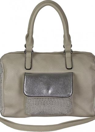 Стильная женская сумка, ткань экокожа и замш, 2 короткие ручки,1 отделение, беж3 фото