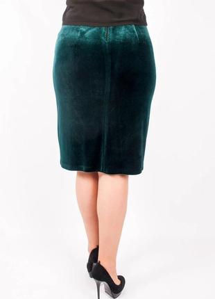 Нарядная женская юбка "синди", ткань велюр, размеры 42,44 изумруд2 фото