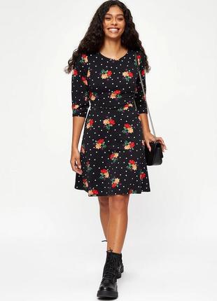 Новое трикотажное, хлопковое платье "dorothy perkins" чёрное с цветочным принтом,  uk8/eur36.9 фото