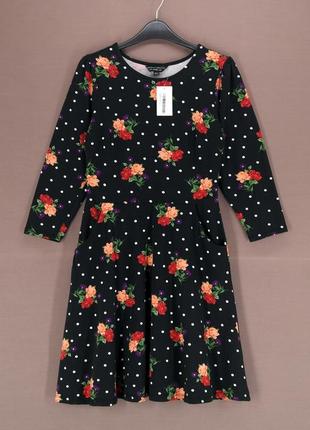 Новое трикотажное, хлопковое платье "dorothy perkins" чёрное с цветочным принтом,  uk8/eur36.1 фото